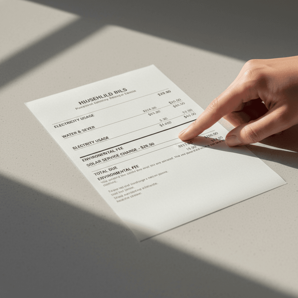A utility bill showing solar service charges