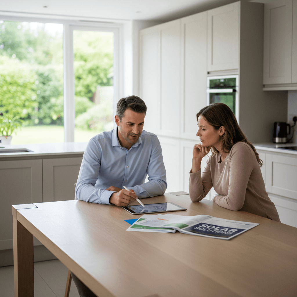 A solar consultant discussing options with a homeowner