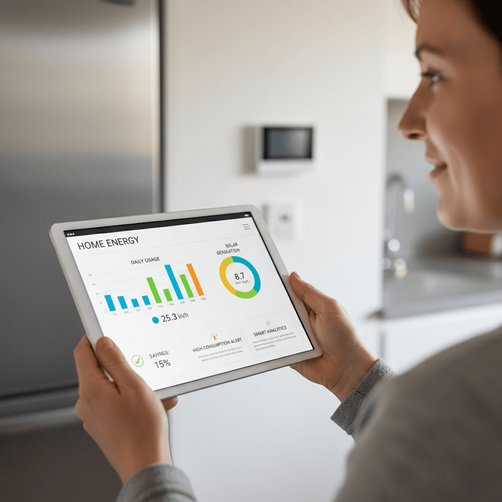 Homeowner reviewing energy information on tablet