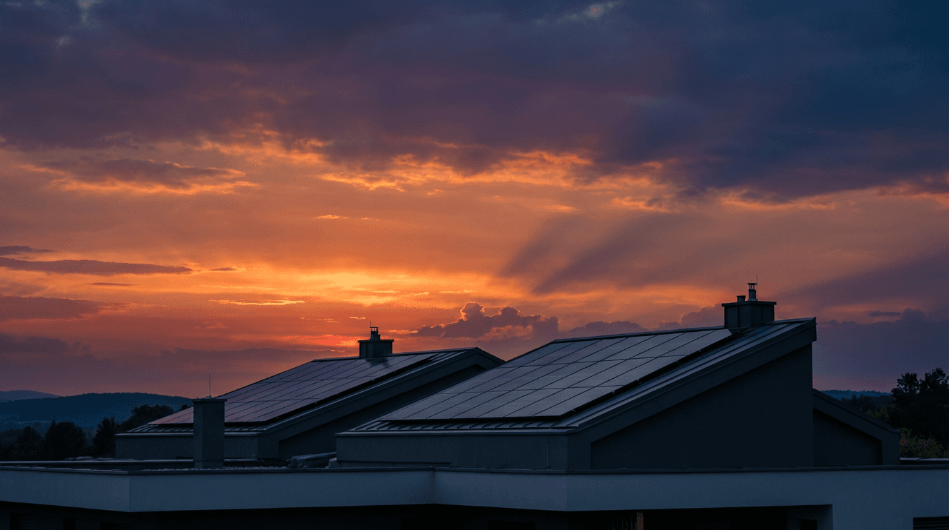 Solar panels installed on a California home roof with blue sky background