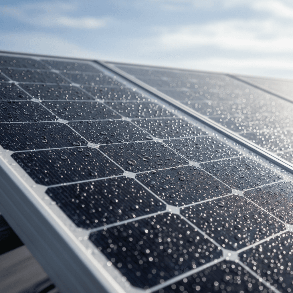 Solar panel surface detail with morning light